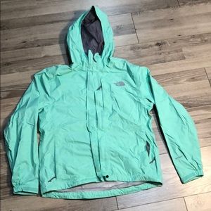 Mint green north face rain coat
